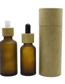 Customized Essential Oil Glass Empty Serum Bottle 30ml 50ml 100ml Frosted Brown Dropper Bottle with Bamboo Dropper