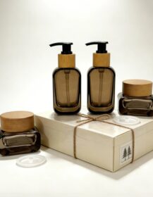 High Quality Luxury Hotel Gradient Orange Glass Lotion Bottle Cream Jar Cosmetic Packaging Set for Skin Care Serum 30g 50g 100ml