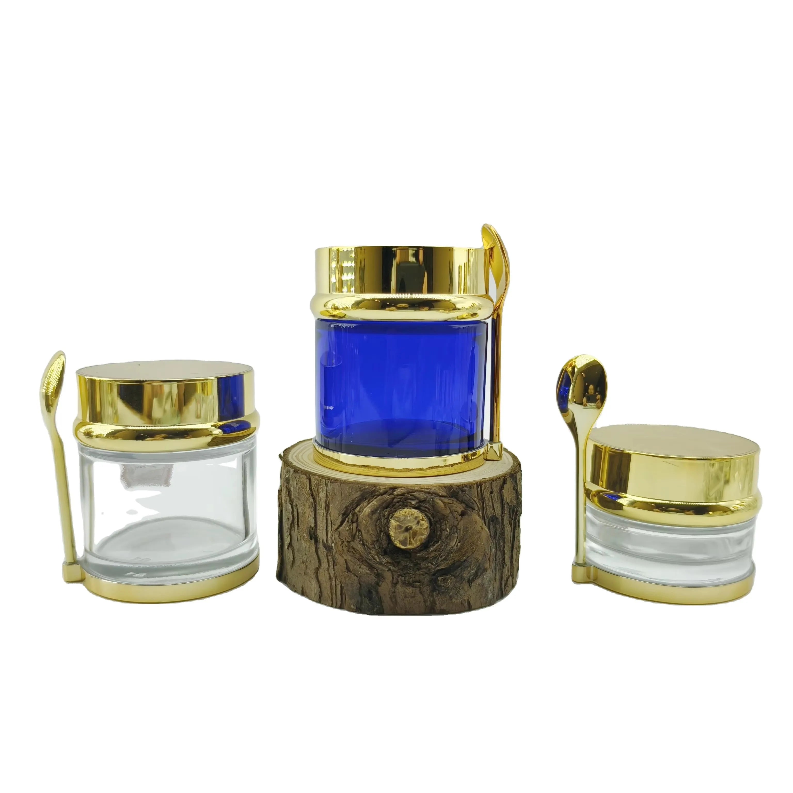 30g 50g 80g Clear Cream Glass Jar for Eye Cream Gel Packaging Cosmetic Face Skin Care Luxury GlassJar with Spoon - 图片 3