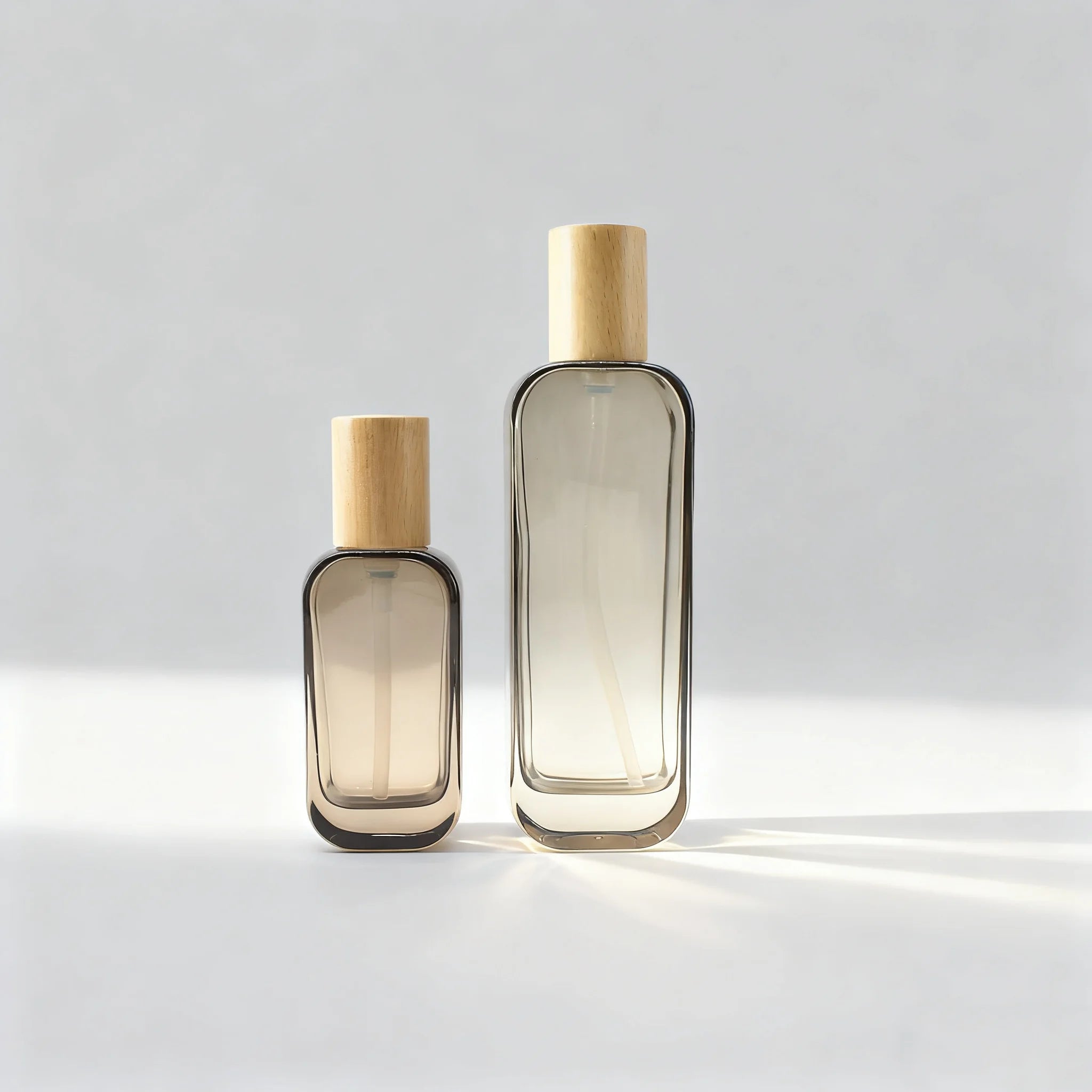 Luxury 30ml 100ml 120ml Flat Square Lotion Pump Spray Serum Oil Packaging Glass Bottle Set with Wood Lid Cosmetics Packaging - 图片 5