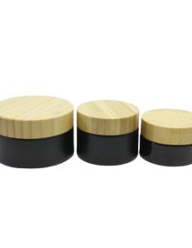 Custom Color Black Frosted Cosmetic Jar Bamboo Body Butter Cream Glass Jar with Bamboo Lid 8oz 50g 100g