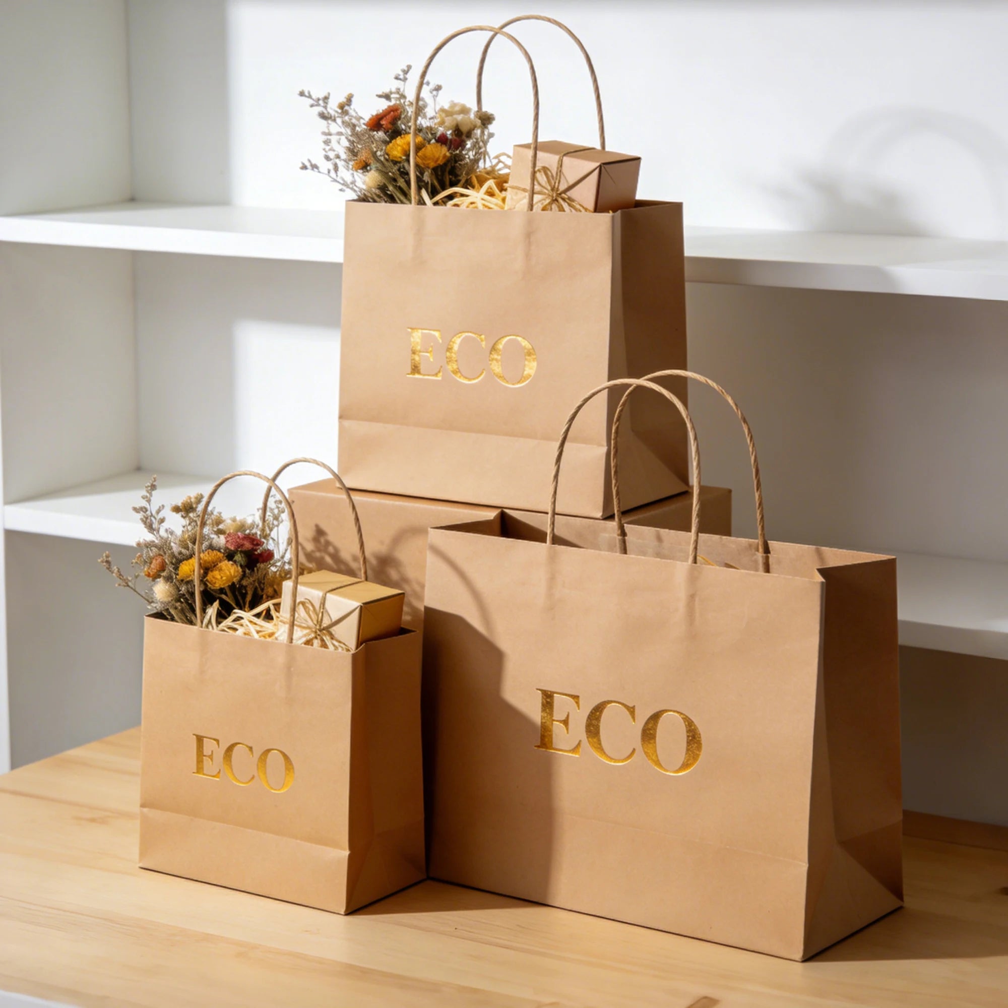 Biodegradable Recycled Paperboard Bag Eco-Friendly Custom Logo Supermarket Grocery Cosmetic Jewelry Packaging Gift Wrapping - 图片 4