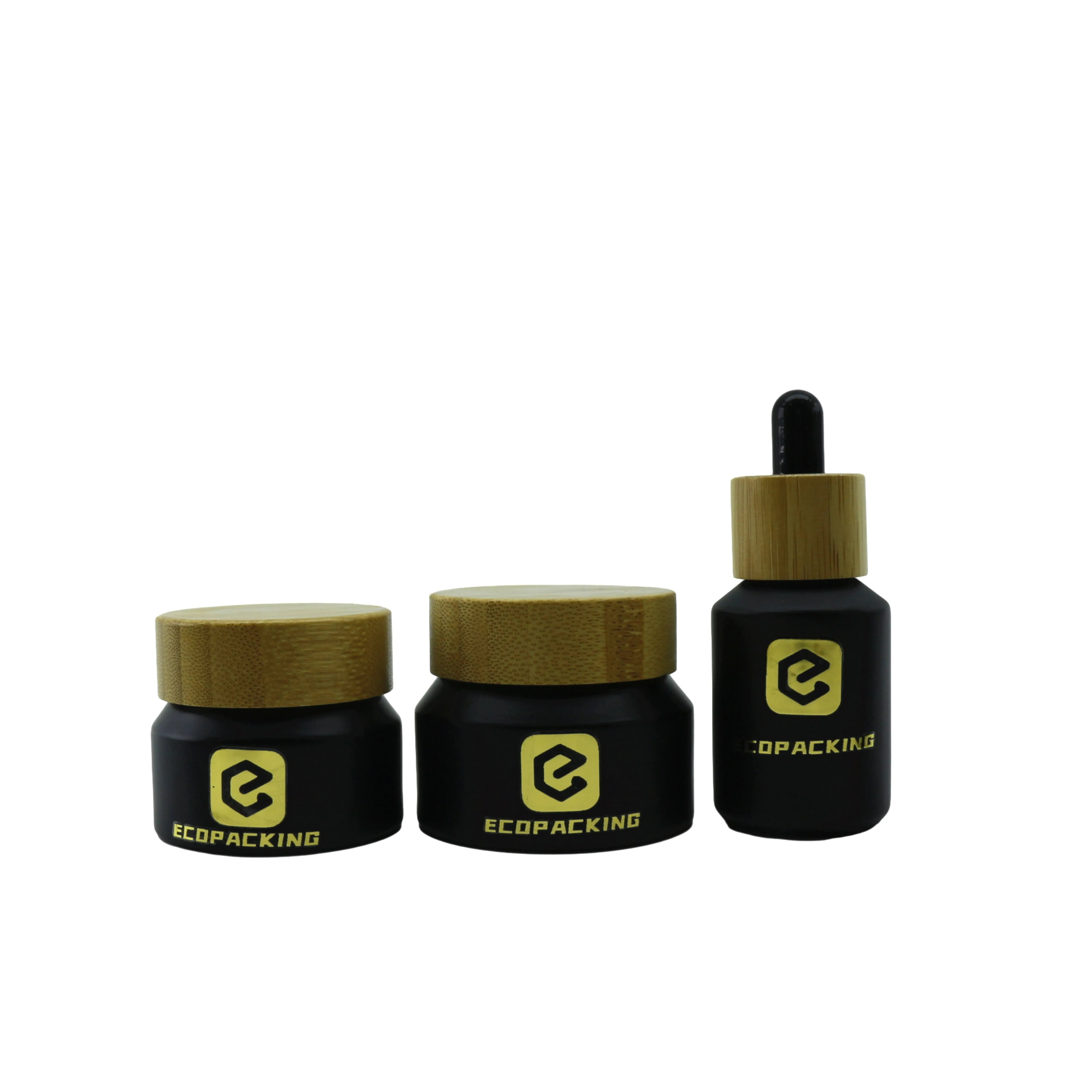 High Quality Matte Black Slant Shoulder Glass Oil Olive Bottle and Jar with Bamboo Lid for Cosmetic Packaging R888 - 图片 4