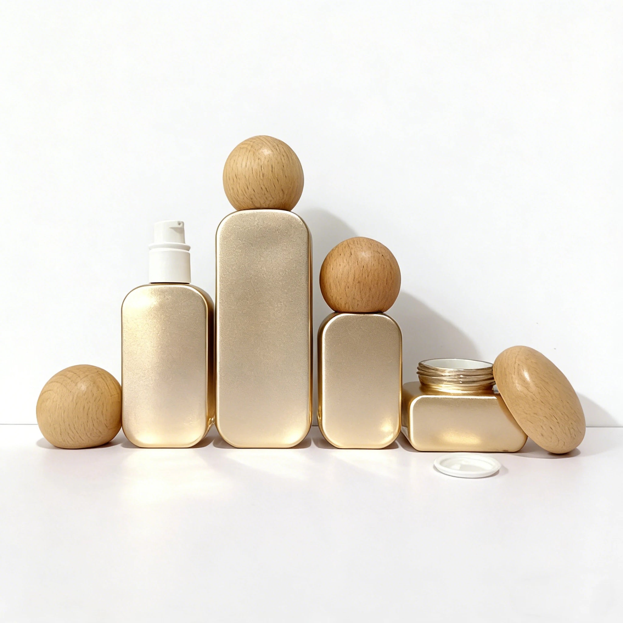 20ml 30ml 50ml 100ml 120ml Luxury Glass Lotion Pump Bottle 30g 50g Square Face Jar with Wooden Cap - 图片 2