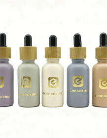 30ml Frosted Glass Dropper Bottle with Bamboo Pipette Amber & Blue Colors Customizable for Essential Oil Eye Drops & Mascara