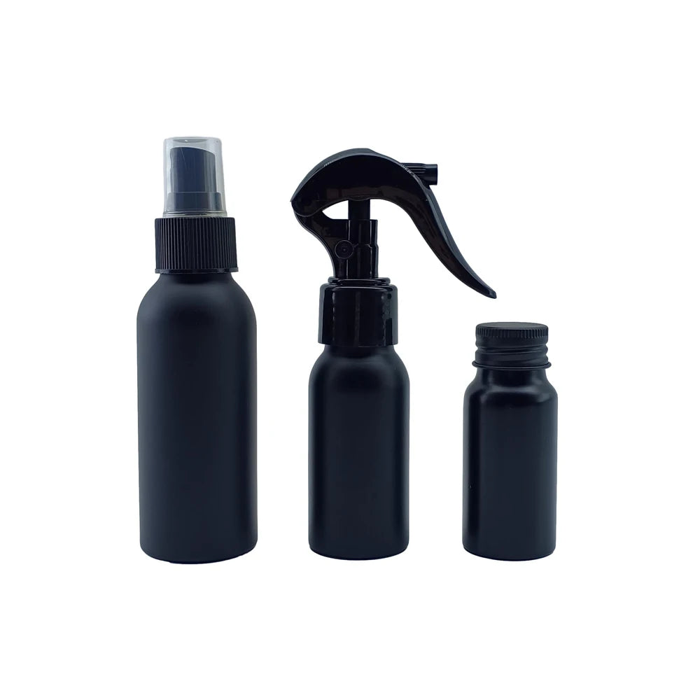 Cosmetic 10ml 30ml 50ml 100ml 200ml 250ml 500ml Empty Black Aluminium Bottle With Trigger Sprayer Metal Cap for Lotions