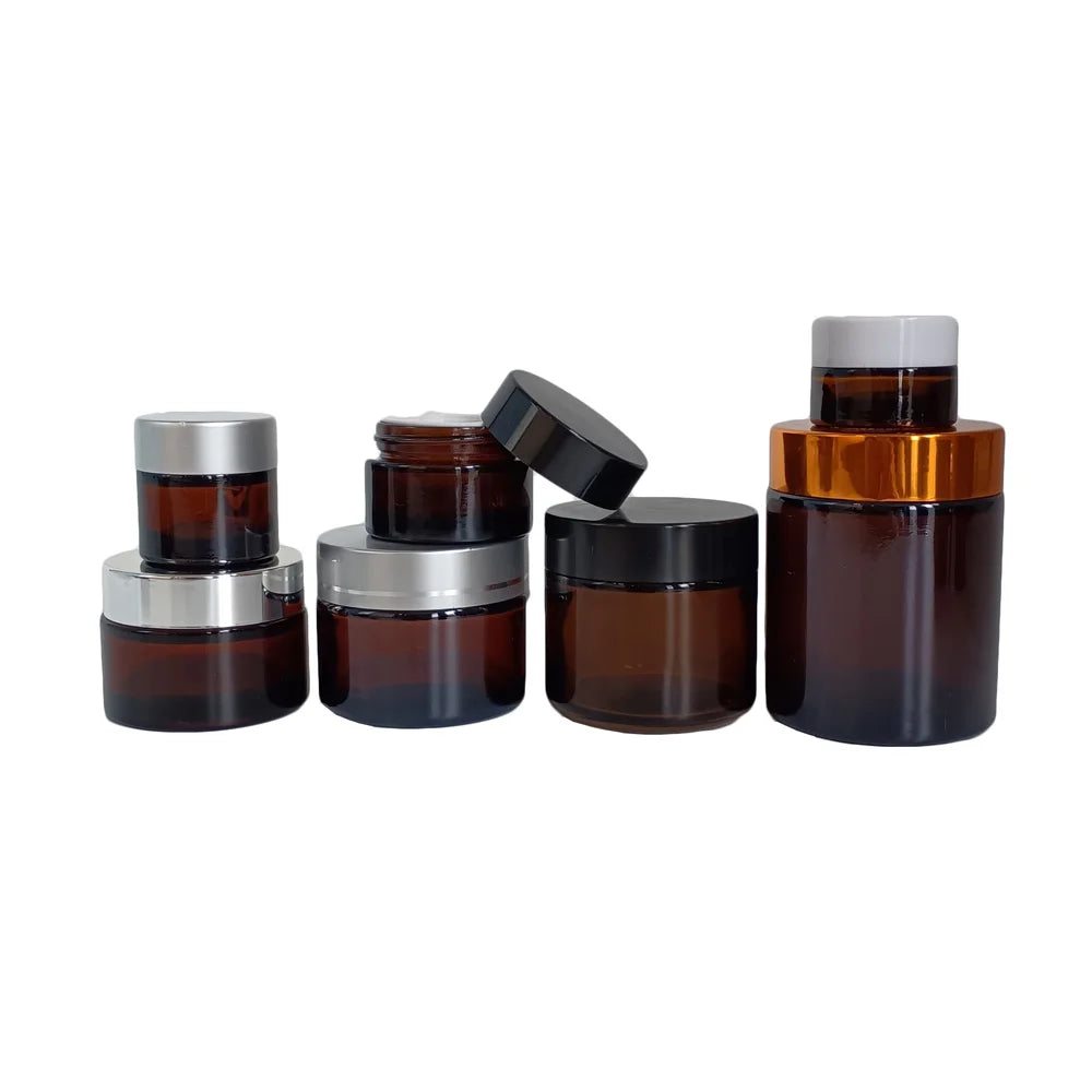 Wholesale 1oz 2 oz 3oz 50 ml 100 ml Amber Cosmetic Cream Glass Jar With Lids and Inner Liner - 图片 6