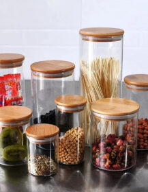 High Borosilicate Glass Storage Jar Coffee Canister Glass Spice Jars with Bamboo Wood Lid for Food Storage R888