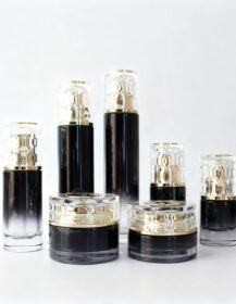 20ml 30ml 50ml 100ml 120ml Gradient Black Glass Lotion Spray Bottle Gold Pump Shiny Lid 30g 50g Empty Skincare Cream Jars