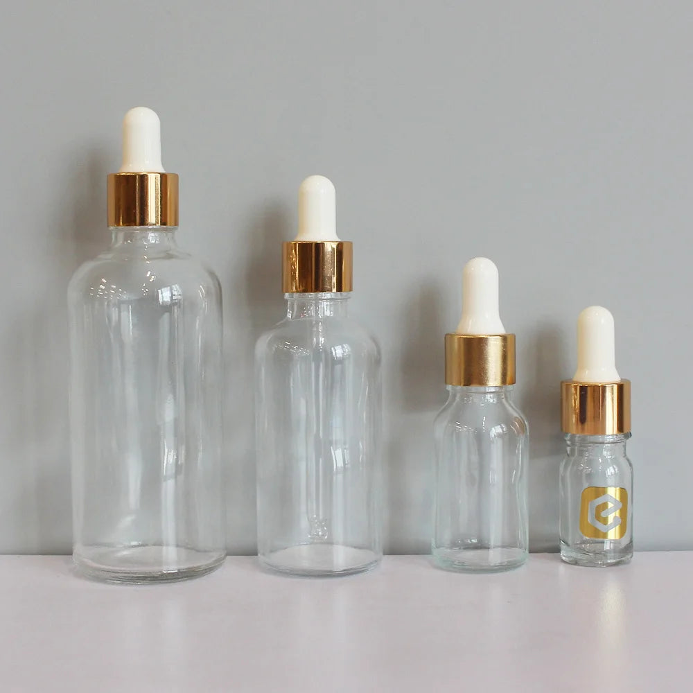 Wholesale Empty Clear Glass Dropper Bottle 100ml Essential Oil Bottle 50ml Glass Perfume Bottle with Golden Silver Dropper Cap - 图片 2