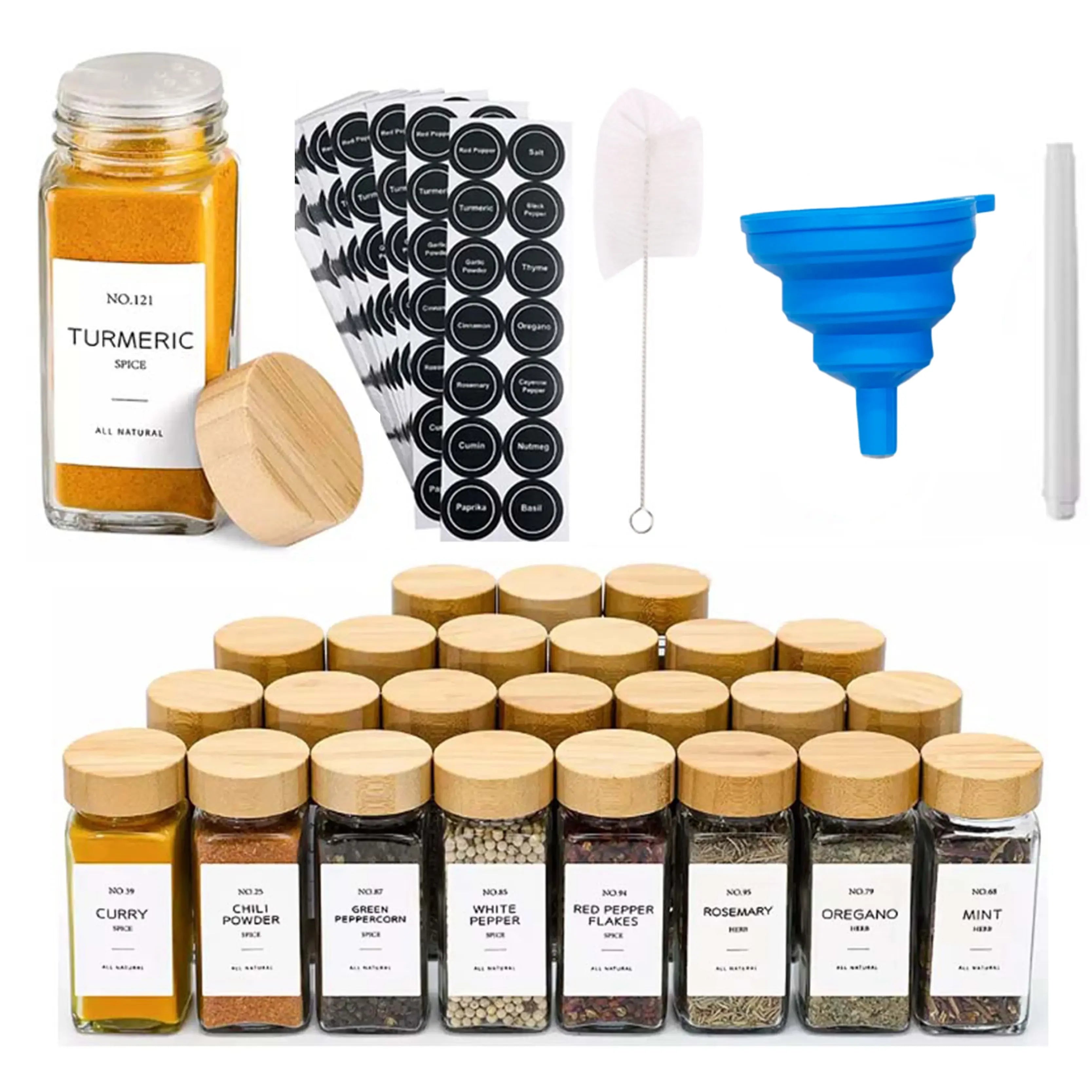 Custom Kitchen Seasoning Bottles 4oz 120ml square Spice Glass Jars with Lid - 图片 5