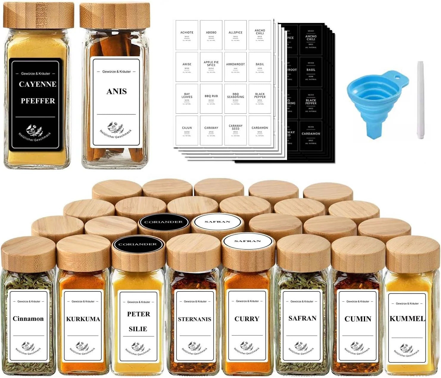 Wholesale Eco-Friendly Glass Bamboo Square Spice Jars Bamboo Lid 120ML Capacity Freshness Preservation for Kitchen Condiment - 图片 2