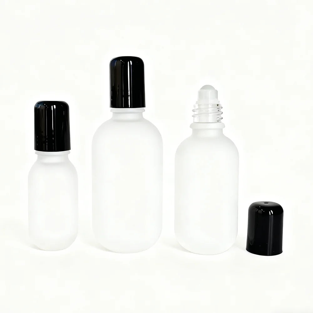 Wholesale Black Frosted Deodorant Glass Roll on Bottle 10ml 30ml 50ml Refillable Roller Ball Packaging for Essential Oils - 图片 4