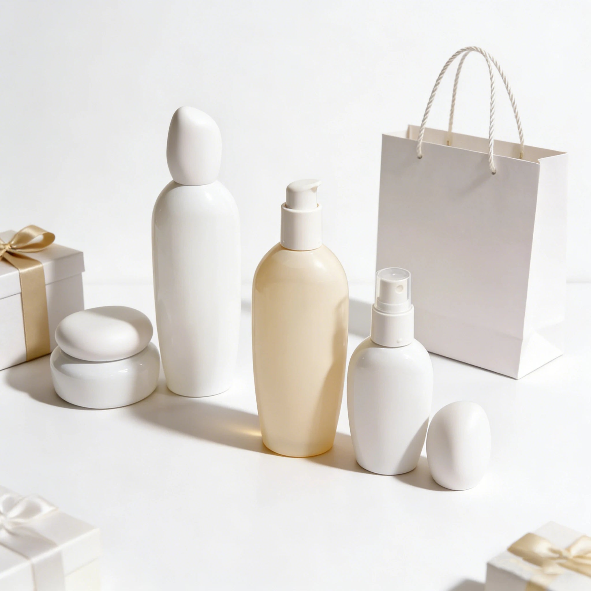 Luxury New Shape 30-120ml White Matte Lotion Glass Bottles & 30-50g Clear Cream Jars Skincare Packaging Set