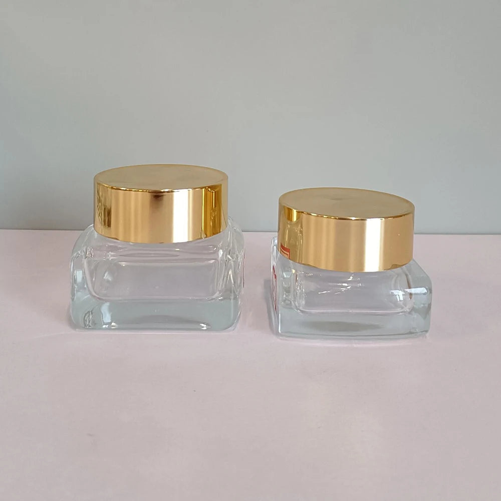 square clear Cosmetic Glass Pump Bottles 30ml 50ml 100ml 120ml Lotion Serum Bottle Cream Jar 30g 50g Glass Jars and Bottles M888 - 图片 4