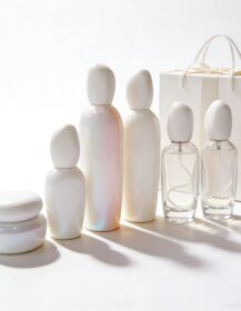 Unique 30ml 50ml Rice-Grain-Shaped Glass Cosmetic Bottles Empty Hair Oil Glass Bottles with Pump Heads for Skincare Packaging