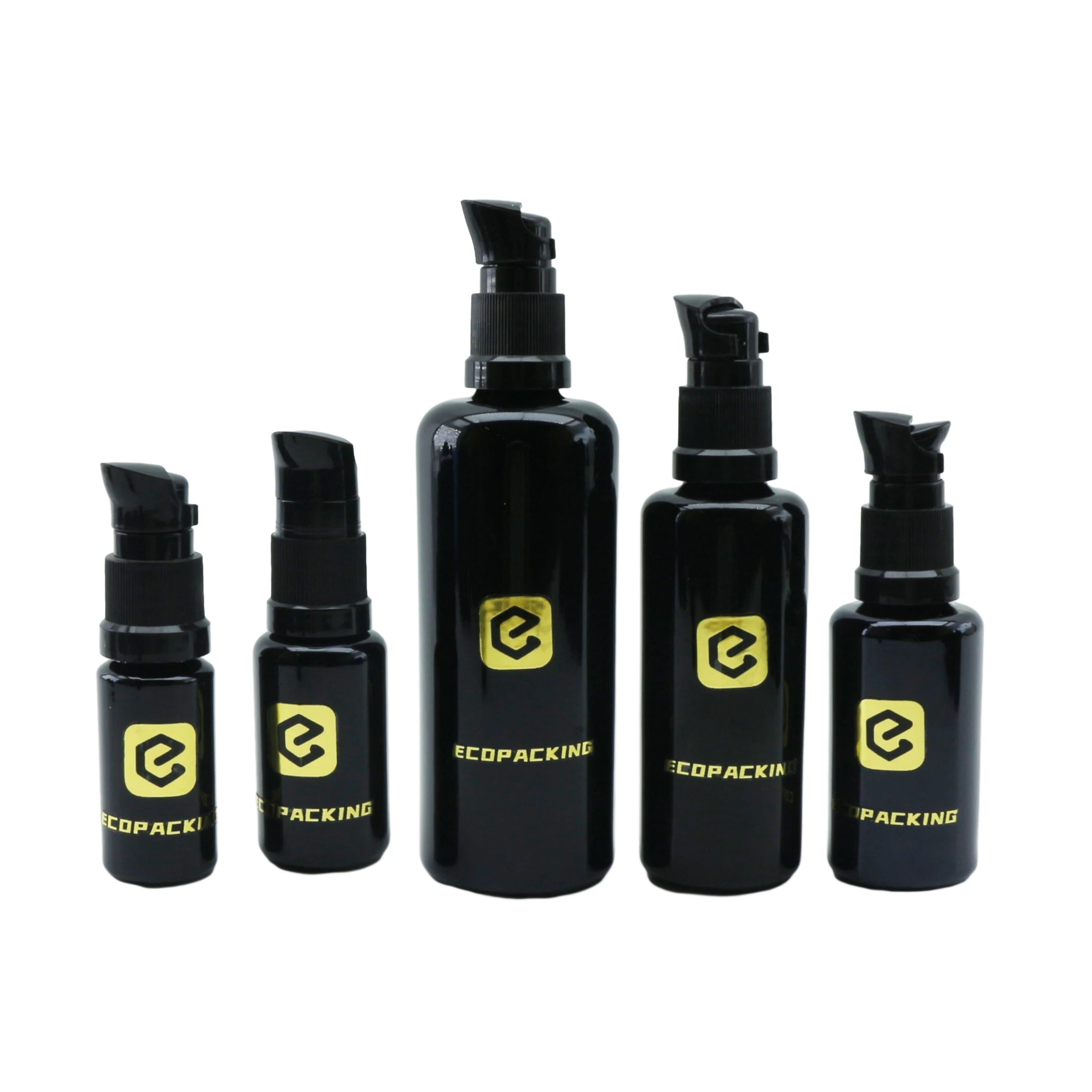 Empty Black Uv Dark Violet Glass Cosmetic Oil Pump Bottle for Body Lotion Hair Oil
