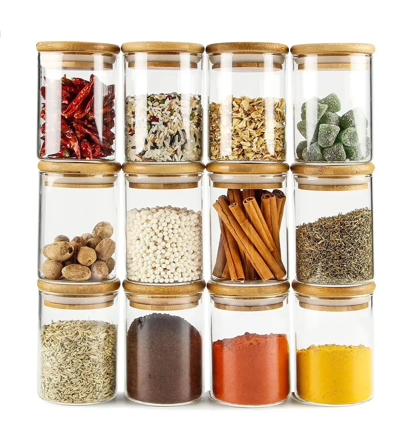Glass Jar with Bamboo Lids Glass Airtight Food Storage Containers Glass Canister Sets - 图片 2