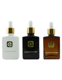 30ml 50ml 100ml Black Amber square Rectangle Glass Dropper Bottle with Flat Shoulder for Cosmetic Essential Oils