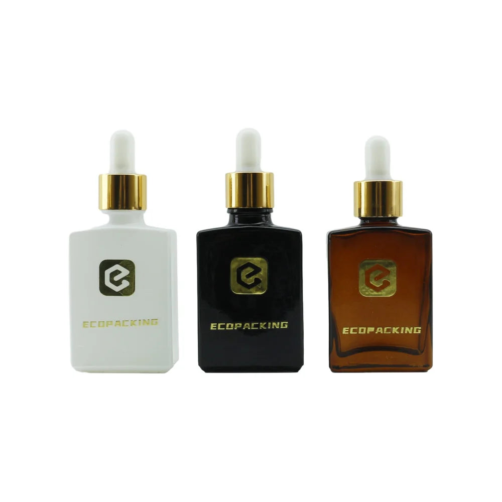 30ml 50ml 100ml Black Amber square Rectangle Glass Dropper Bottle with Flat Shoulder for Cosmetic Essential Oils
