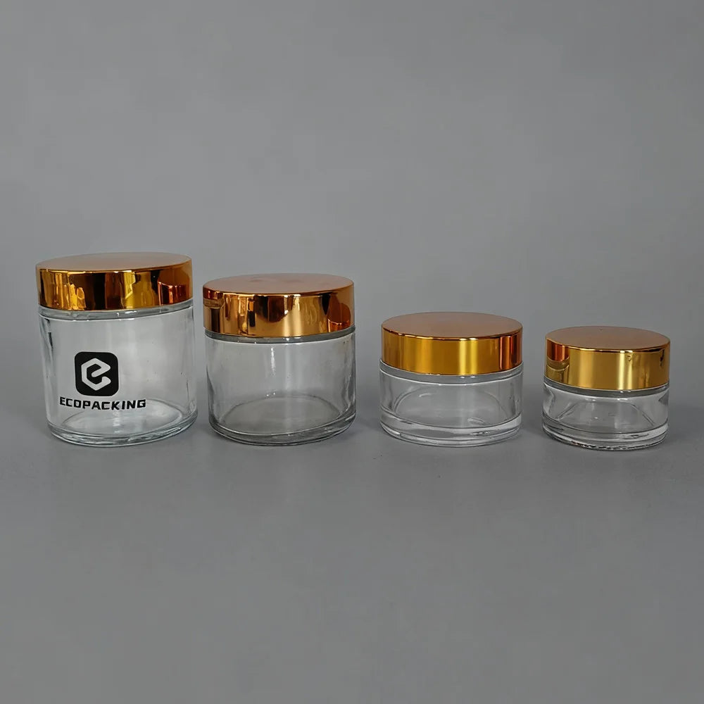 Wide Mouth Clear Cosmetic Glass Jars Transparent Mini 5ml 10ml 15ml 30ml 50ml 100ml Glass Eye Face Cream Jar with Gold Lid - 图片 2
