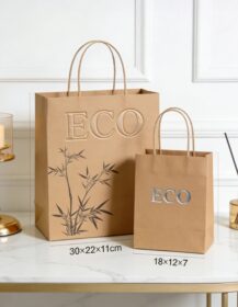 Hot Selling Handmade Disposable Flat Handle Restaurant Food Kraft Paper Bags Twisted Handles Gift Packaging Handbag Custom