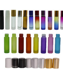 Stock Essential Oil Bottle 5ml 10ml 15ml clear Amber Black Frosted Glass Roll on Perfume Bottle with Steel Roller for Cosmetics