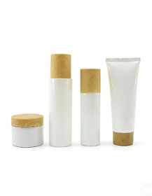 Skincare Set Pearl White Glass Cosmetic Jar Empty Lotion Bottles and Plastic Facial Cleanser Facial Mask Tube with Lid