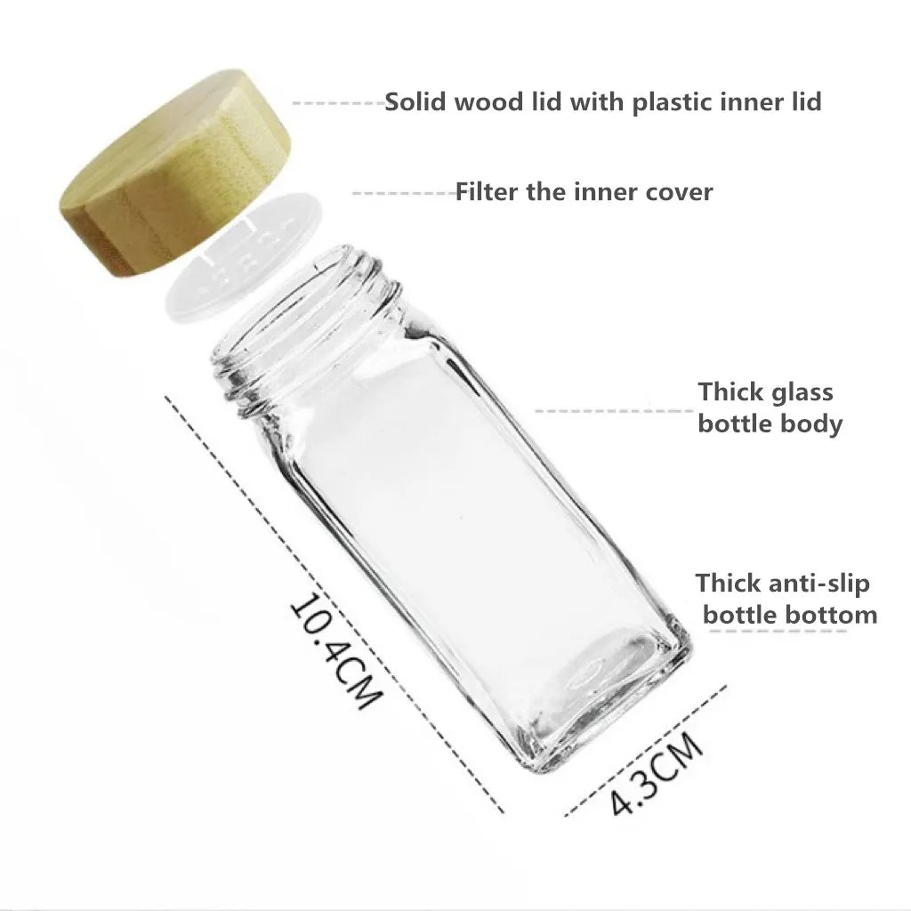 Wholesale 12pcs 4oz Glass Spice Jar Seasoning Jar Set Square Spice Jar with Wooden Lid for Kitchen Food R888 - 图片 3