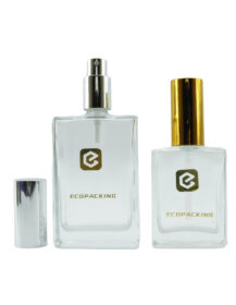 30ml 50ml 100ml Luxury clear Empty square Flat Refillable Perfume Glass Bottle with Customized Pump Sprayer for Cosmetic