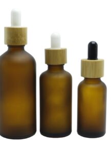 Customized Essential Oil Glass Empty Serum Bottle 30ml Frosted Brown Dropper Bottle with Bamboo Dropper