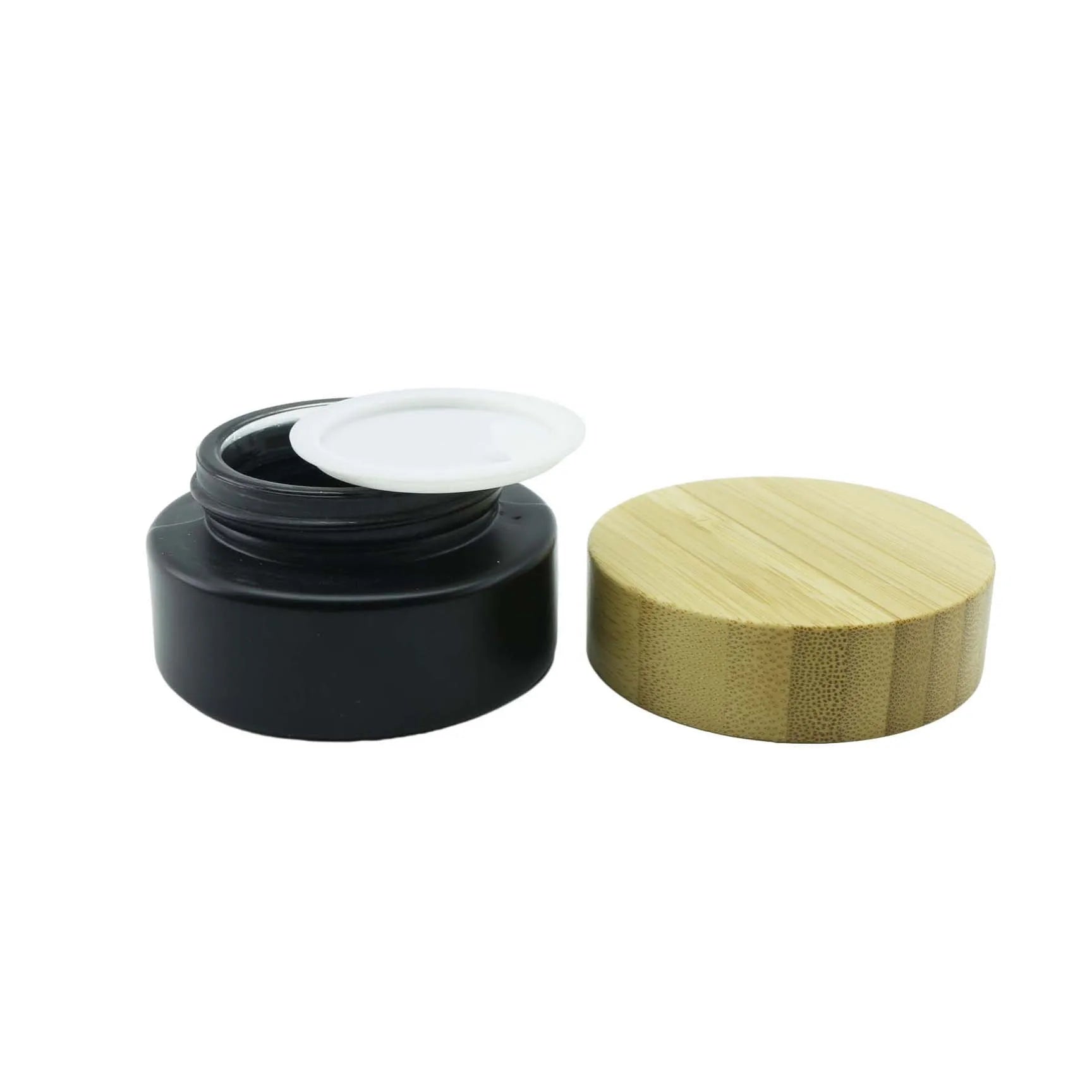 Empty Round Matte Black Cream Container Glass Jar With Bamboo Lid Cosmetic Jar - 图片 5