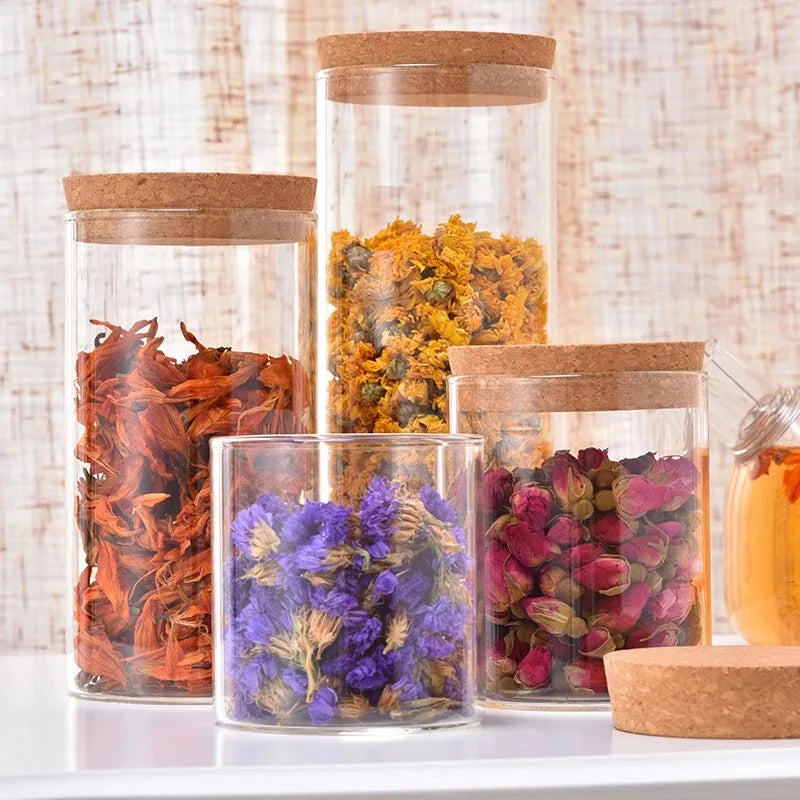 Borosilicate Transparent Kitchen Food Grade Glass Jar with Cork for Candy Spice Cereals Spice Dry Flower 300ml 500ml 1000ml - 图片 2