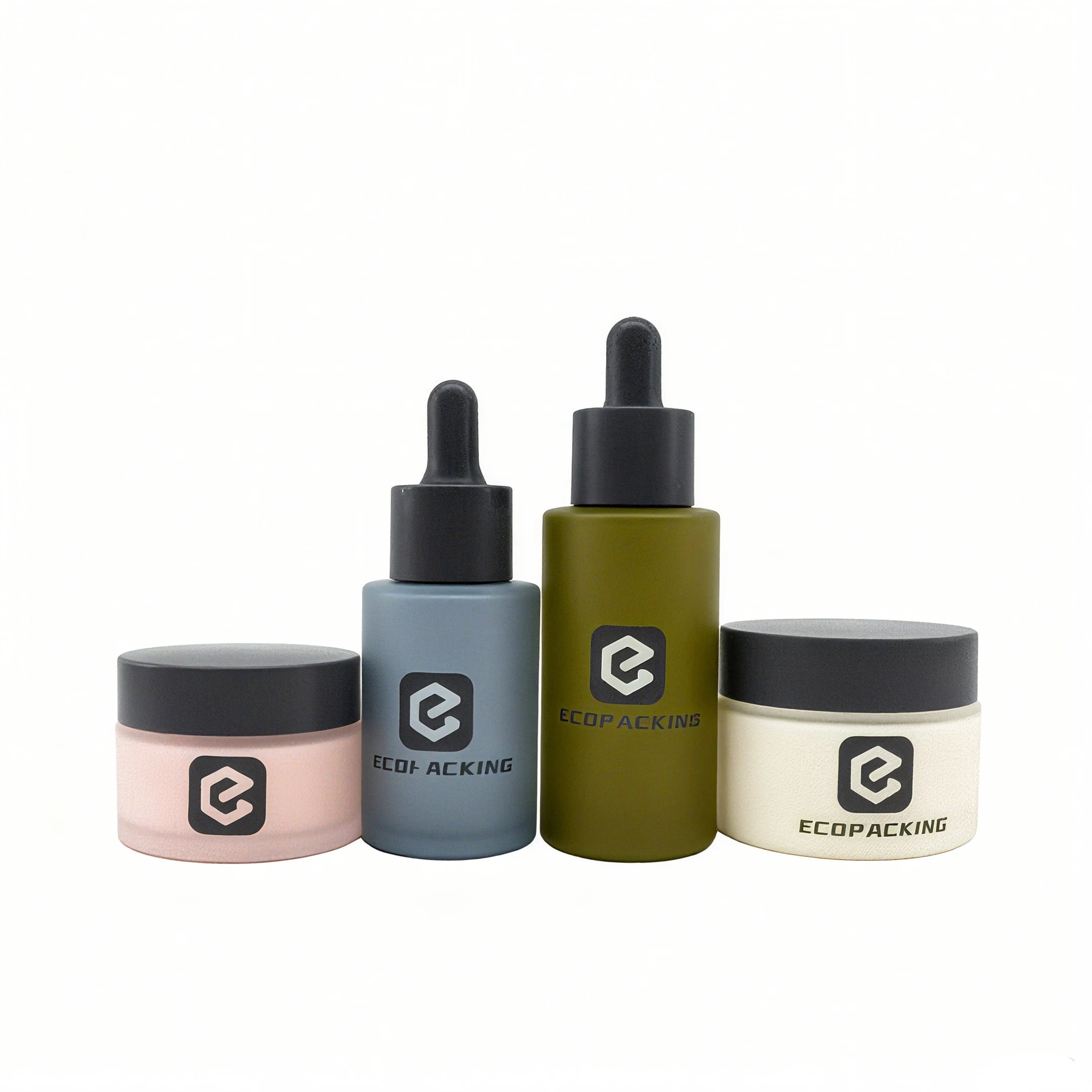 30ml 60ml Eco Flat Shoulder Glass Lotion Bottle Dropper Cap Face Cream Serum Toner Packaging