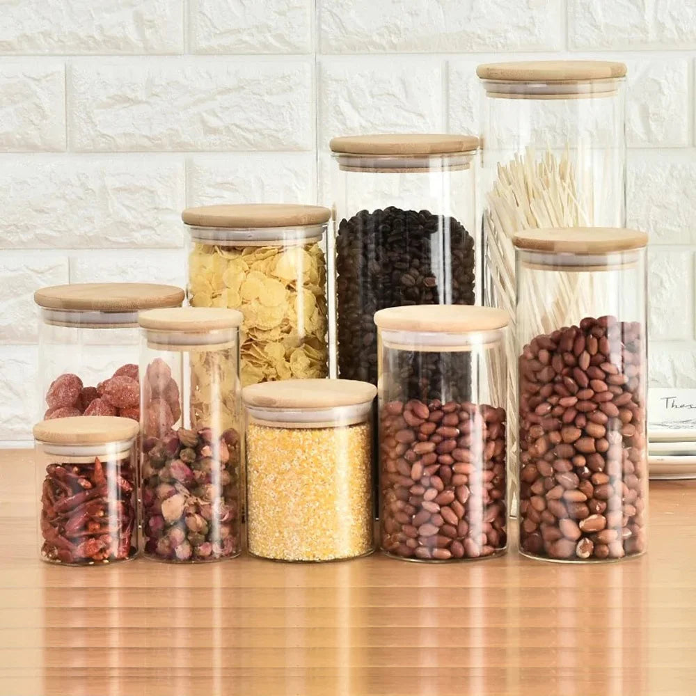 Storage Kitchen High Borosilicate Transparent Glass Jar with Bamboo Lid for Food Canning Saffron Spice Dry Flower Loose Tea B888 - 图片 5