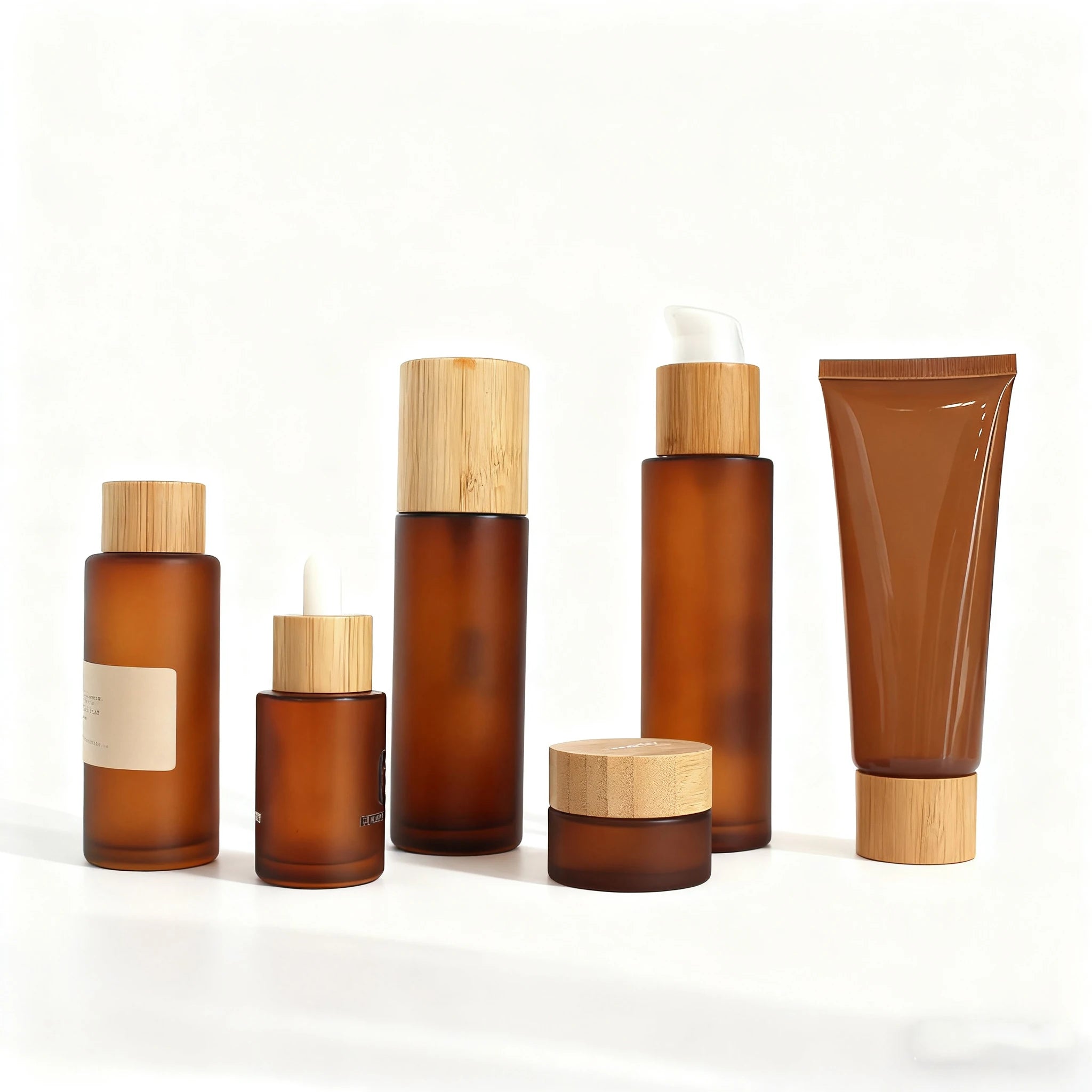 Natural 30ml 50ml 100ml Essential Oil Frosted Amber Glass Pump Bottle with Bamboo Dropper for Serum Packaging - 图片 6