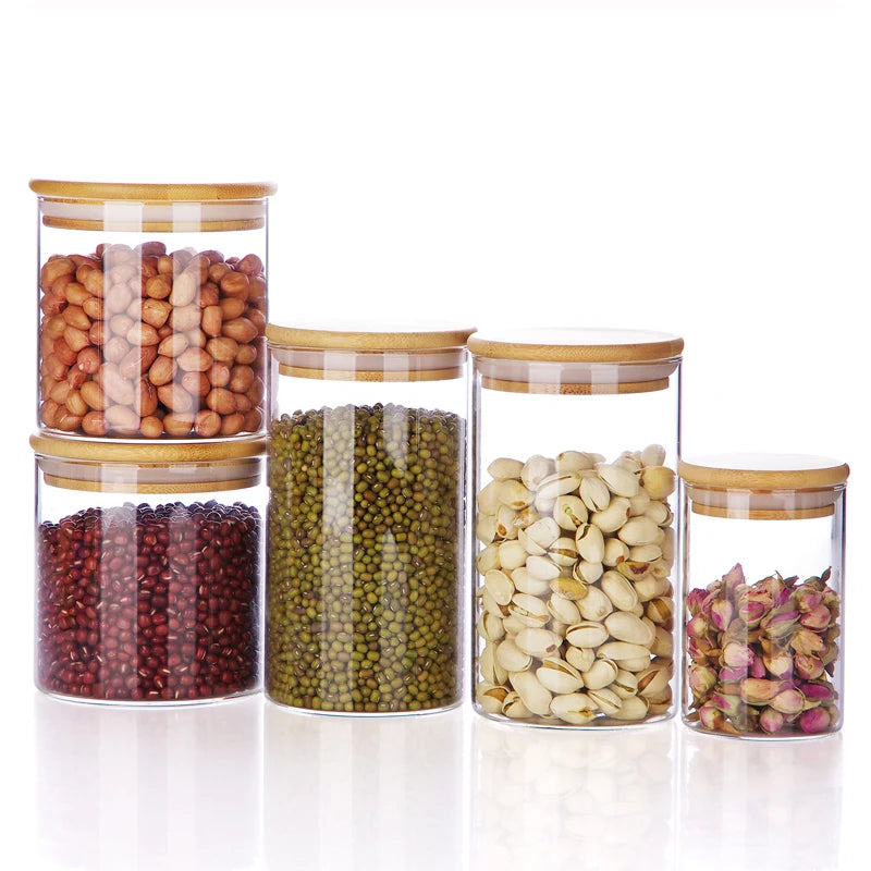 Transparent Large Glass Storage Jar with Bamboo Wooden Lid 6oz 8oz 10oz 16oz 32oz for Kitchen Food & Saffron Storage - 图片 2