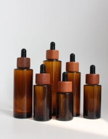Refillable Essential Oil Bottles for Aromatherapy Amber Glass Dropper Bottles with Wooden Cap Packaging