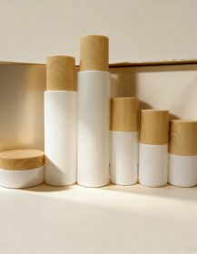 Empty Pearl White Glass Jar Cosmetic Container Spray Pump Lotion Bottle Cream Tube Water Transfer Printed Wood Lid