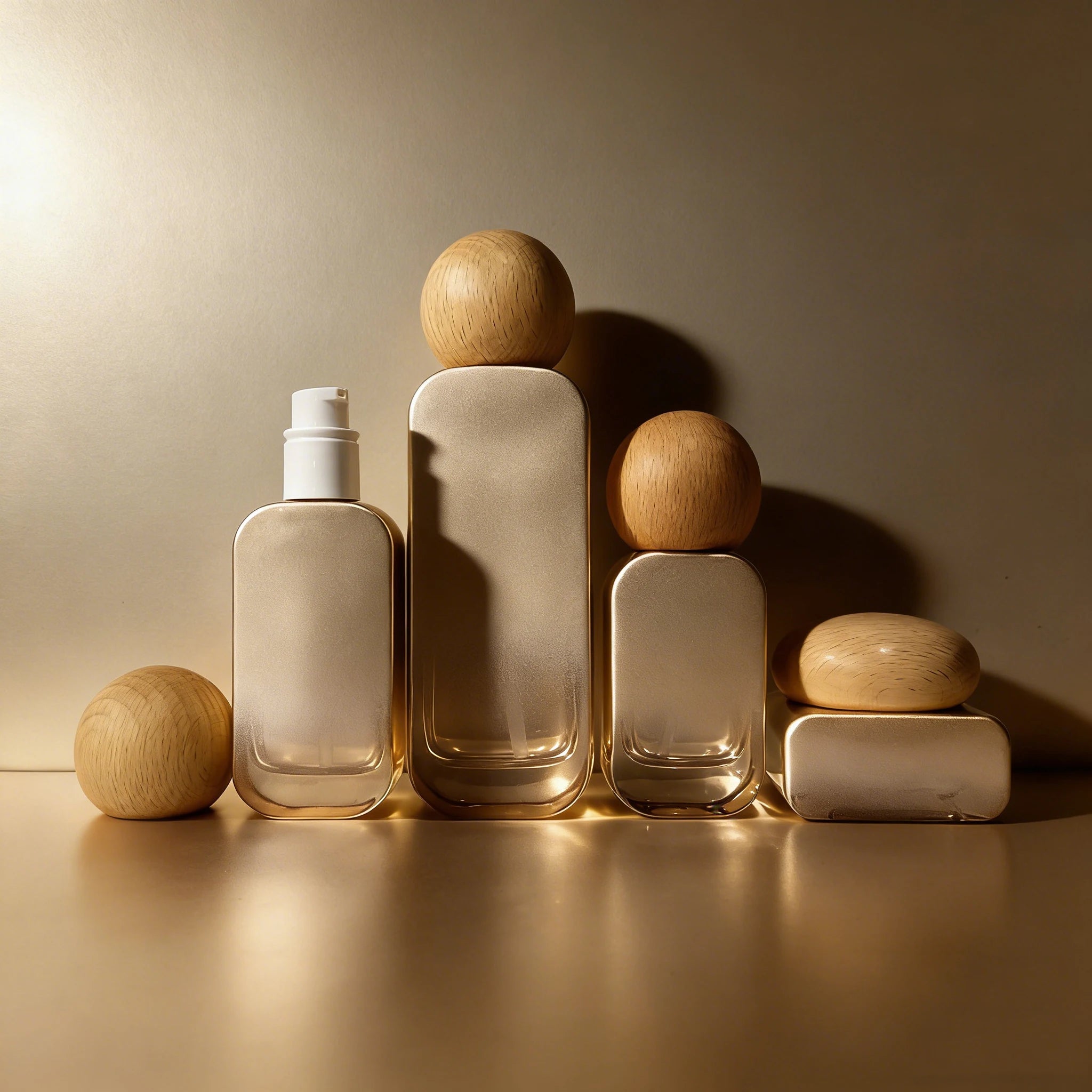Luxury Square Cosmetic Set 30g/50g/100ml/50ml Glass Bottle Pump Flat Design Pearlescent Color Empty Skin Care Cream