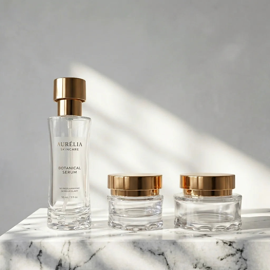 Luxury Glass Cosmetic Packaging Set Gold Lotion Pump Bottle and Face Cream Jar Skincare Container Wholesale - 图片 2