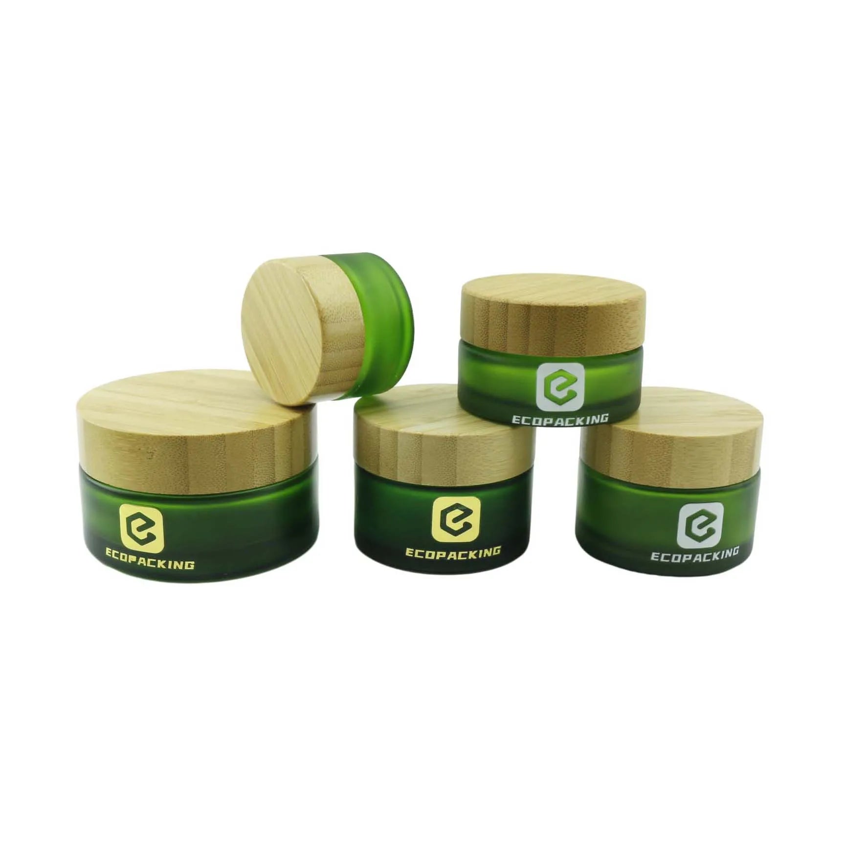 Custom Container 15g 1oz 30g 50g 100g Green Glass Jar with Bamboo Wood Lid Body Butter Face Cream Cosmetic Glass Jars - 图片 2