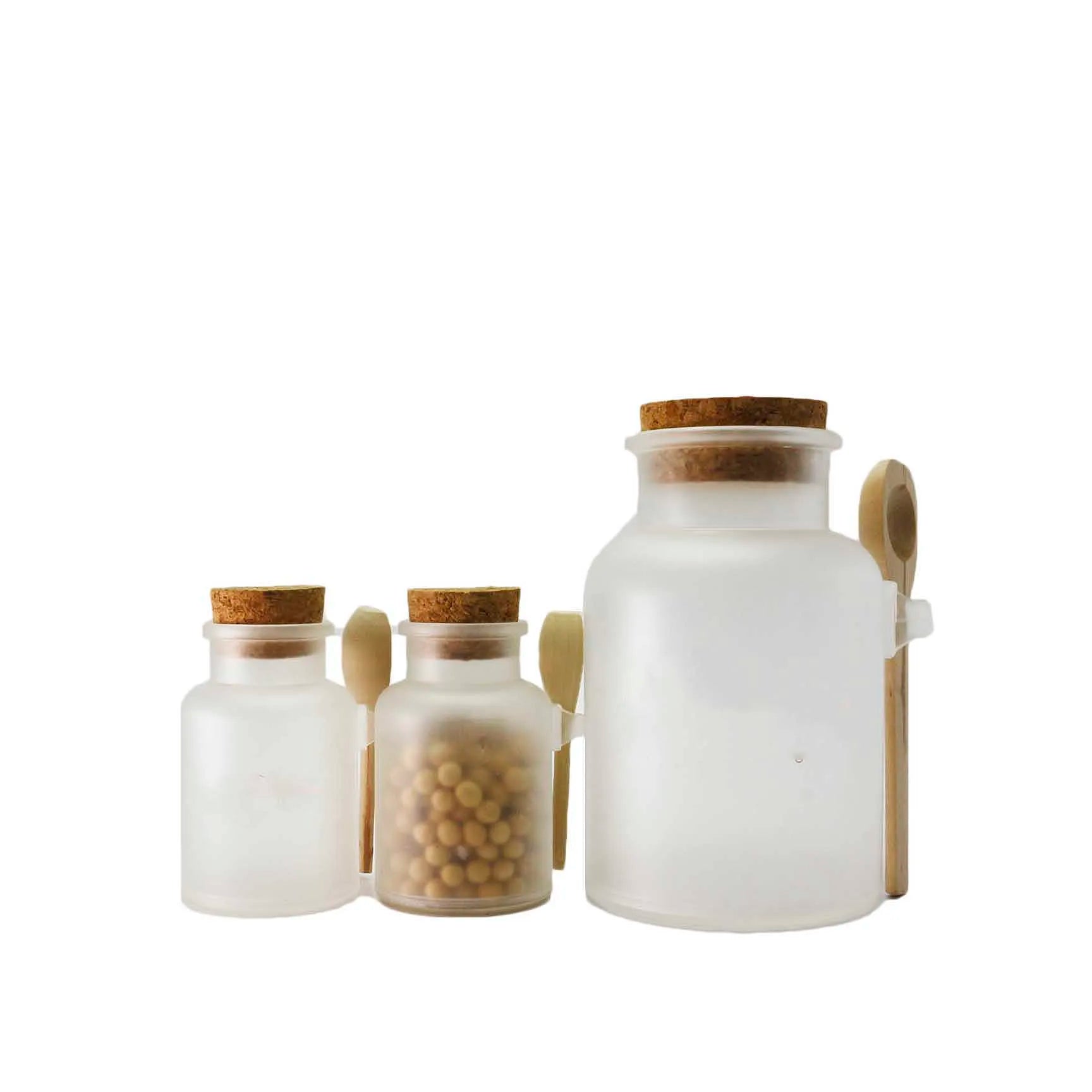 Empty Bath Salt Container Bottles 100ml 200ml 300ml 500ml Cosmetic Frosted Body Scrub Plastic Jars with Wood Spoon - 图片 5