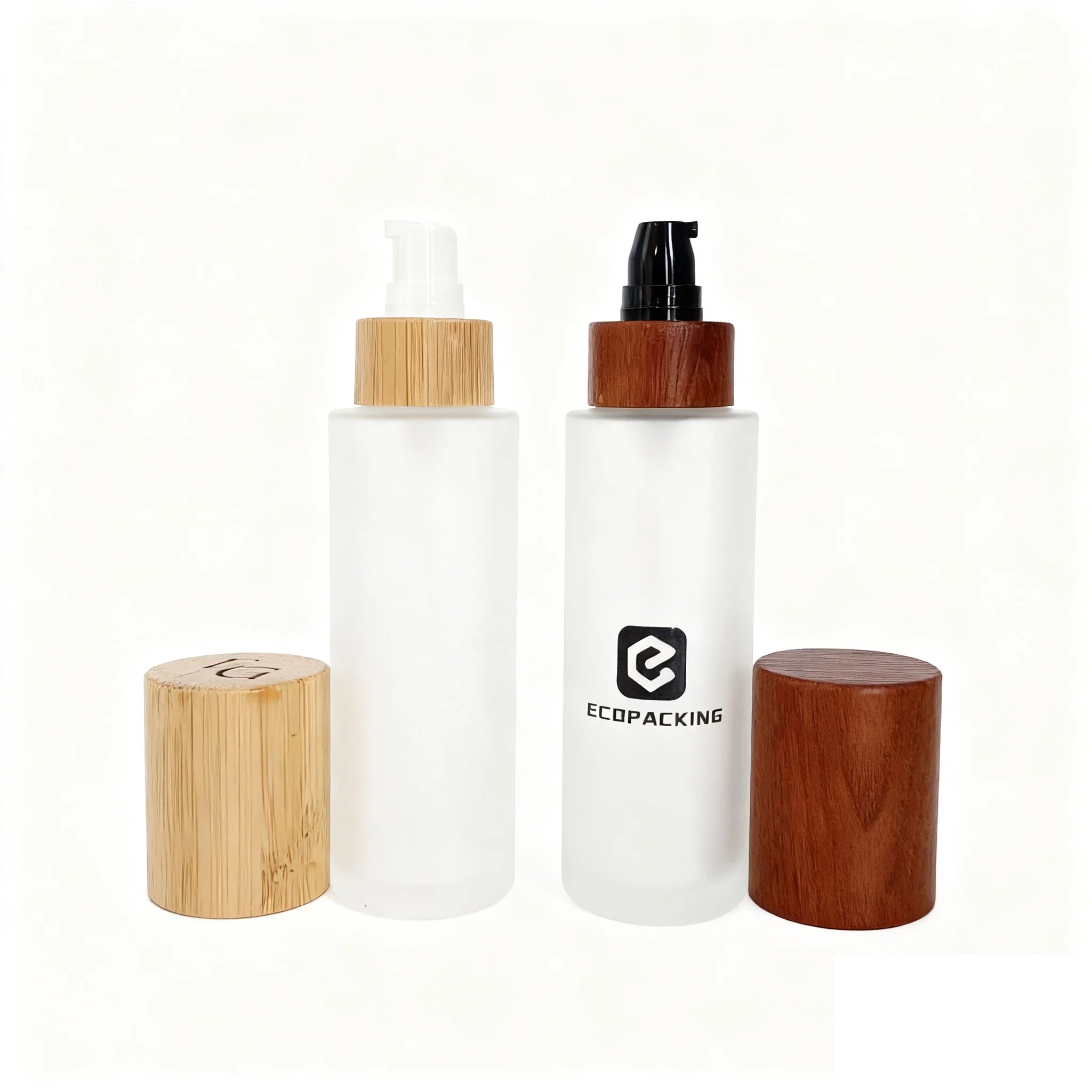 Refillable 100ml 200ml Frosted Amber Spray Essential Oil Amber Glass Pump Bottles With Bamboo Spray Pump Cap - 图片 6