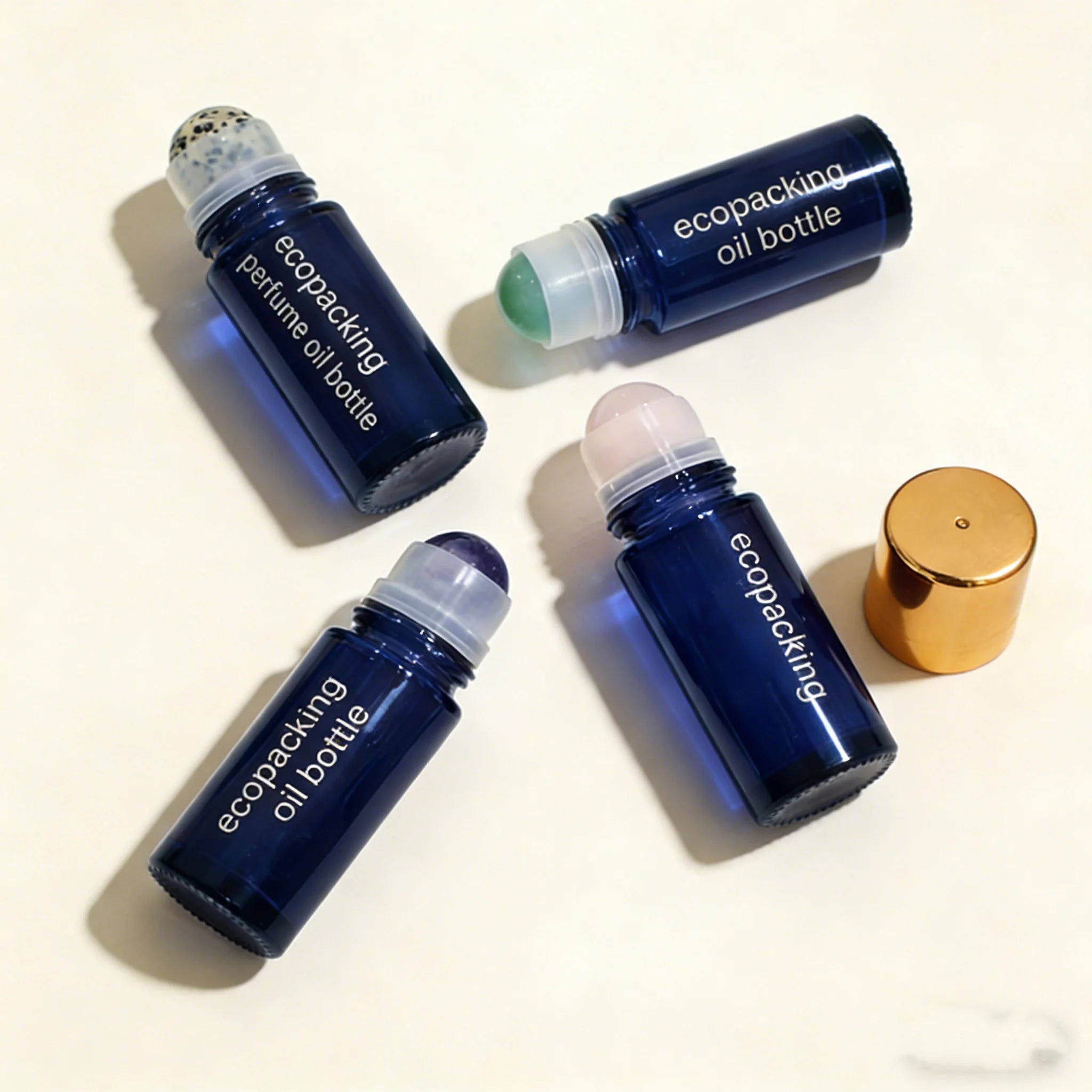 50ml Empty Glass Bottle Clear Amber Essential Oil Bottle Rose Quartz Gemstone Roller Ball Bottle - 图片 3