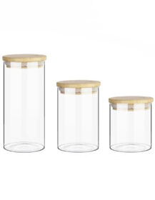 High Borosilicat Transparente OEM Storage Glass Jar with Bamboo Wooden Lid for Kitchen Food Spice Saffron Packaging