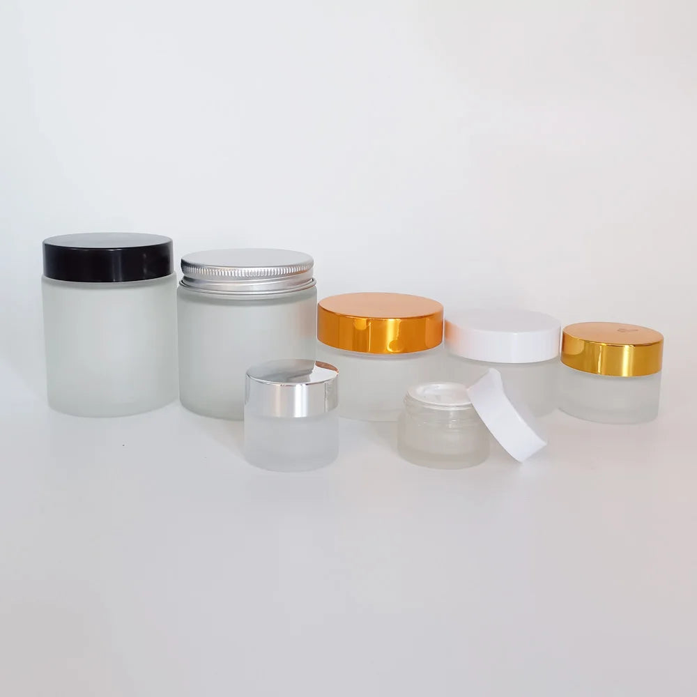 Wholesale Custom air Tight 5ml 10ml 15ml 20ml 30ml 50ml 100ml Matte Frosted Glass Cream Cosmetic Jars with Screw Aluminum Lid - 图片 4