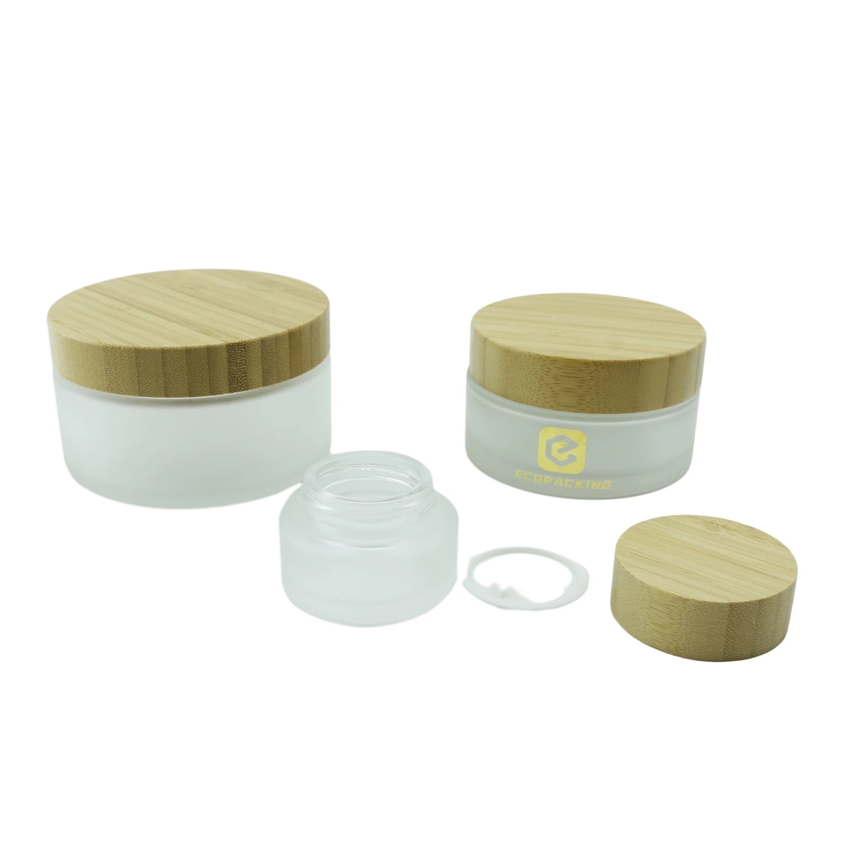 100g 200g clear Green Amber Cosmetic Frosted Glass Jars Bamboo Packaging with Bamboo Lid - 图片 5