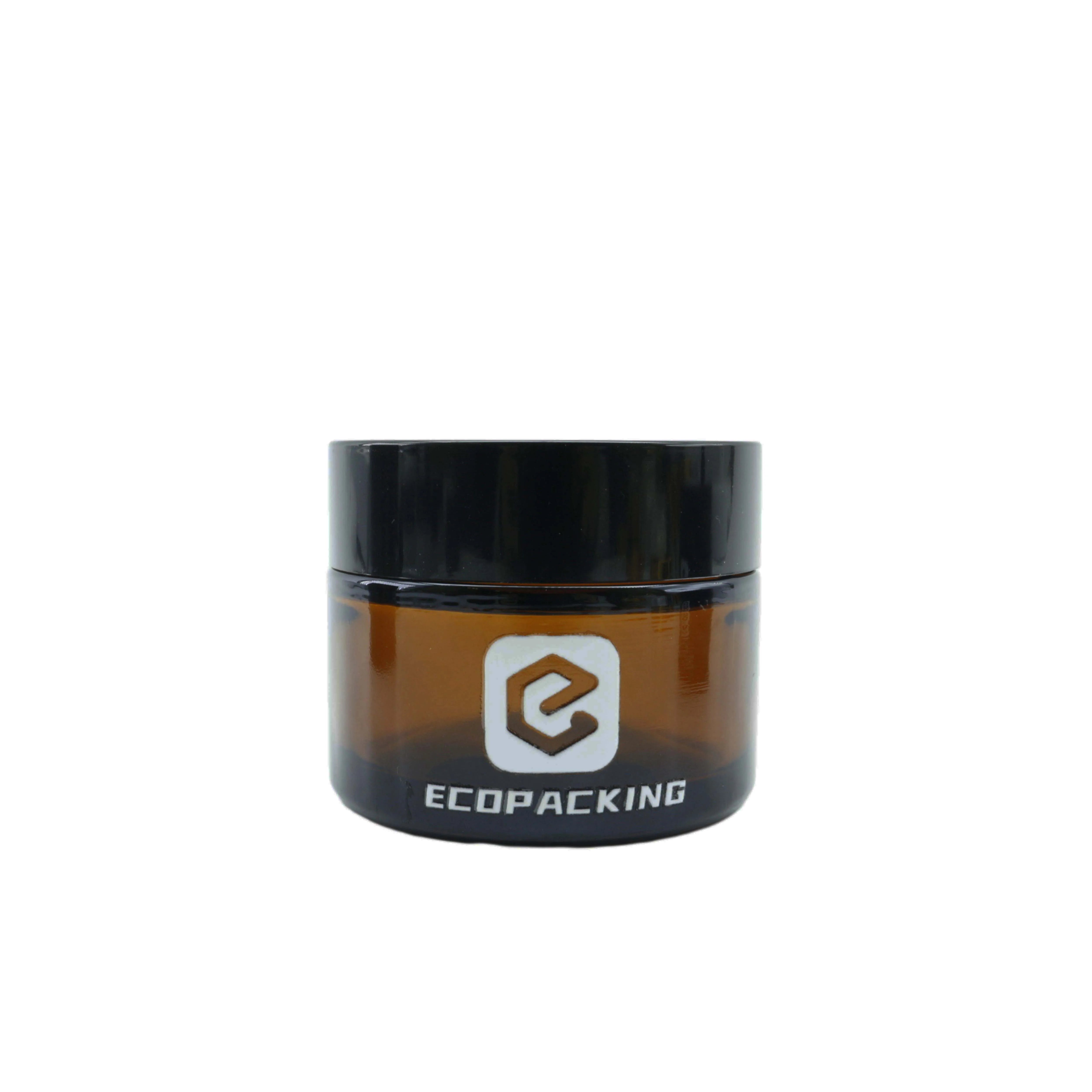 Empty Round Cosmetic Container Refillable Mini Eye Cream Face Cream Amber Glass Jar With Black Lids - 图片 4