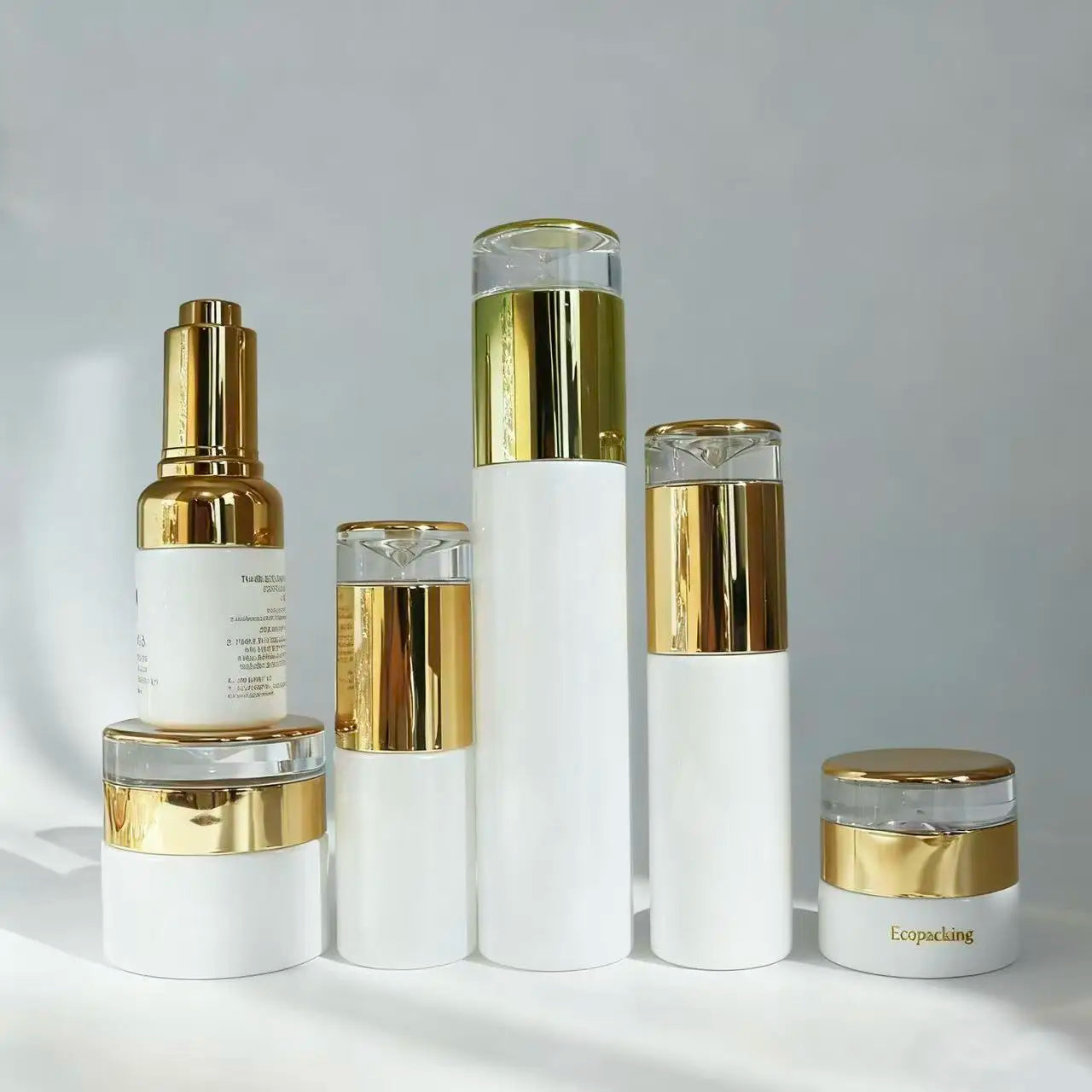 Hot Sale Glass Cosmetic Set 30ml White Dropper Bottle With Gold Lid Empty 15g Face Cream Jar - 图片 6